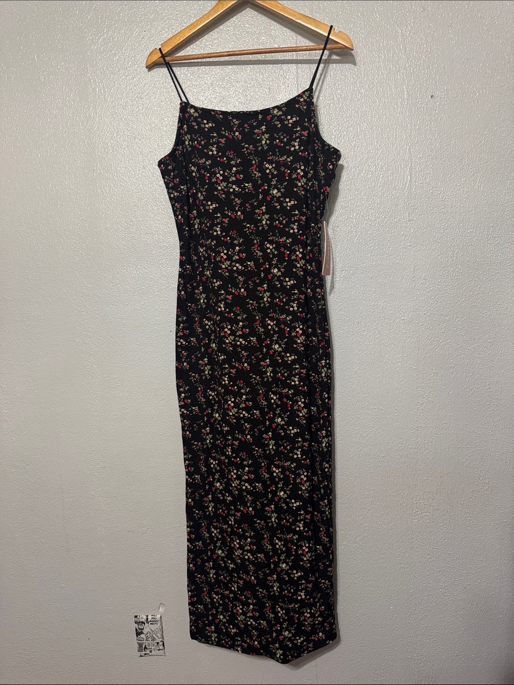 NWT Contemporary Black Ditsy Floral Spaghetti Strap Midi Dress Sz XL